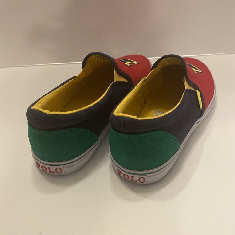 New Ralph Lauren POLO Shoe Mens 6.5 Primary Color Block Embroidered Logo Slip On - Picture 2 of 9